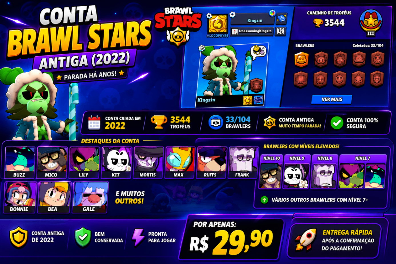 🔥 CONTA BRAWL STARS ANTIGA (2022) 🔥